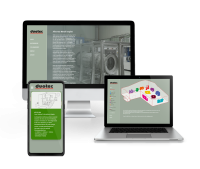 Darstellung der Website von Duotec Sondermaschinenbau auf Desktop, Laptop und Smartphone, mit CAD-Strichzeichnungen und Maschinenpark-Visualisierungen auf grauem Hintergrund.