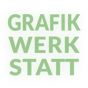 Grafik mit dem Schriftzug „Grafik Werkstatt“ in großen, grünen Buchstaben auf weißem Hintergrund.