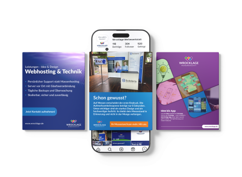 Soziale Medien und digitale Kommunikation. Zwei Personen stehen vor einem großen Smartphone mit Symbolen für Analyse, Nachrichten und Likes, Symbol für digitales Marketing und Social Media.