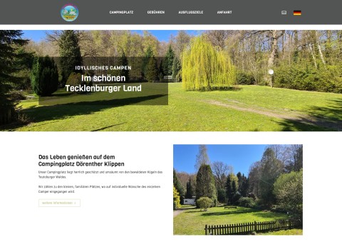 Auf dem Bild sieht man die neue Startseite des Campingplatz Dörenther Klippen in Ibbenbüren.