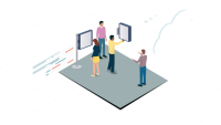 Illustration Digital Signage mit Cloud-Integration und vernetzten Displays
