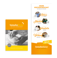 Prospektblatt und Banner des Steinofenbäckers in Ibbenbüren.