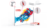 LEDUP Leuchtwand mit hochwertiger OSRAM LED Technik und Stecksystem Visualisierung der LEDUP Leuchtwand mit farbigem Motiv und markierten Steckpunkten des patentierten Systems