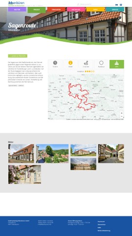 Darstellung der Fahrrad- und Wanderrouten auf dem neuen Internetauftritt des Stadtmarketings Ibbenbüren mit interaktiver Karte, Tourdaten und Aufbau ähnlich wie bei Tour-Apps