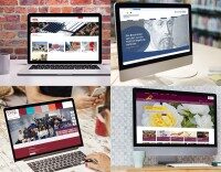 Vier Computerbildschirme mit verschiedenen Referenz-Websites: zwei Laptops und zwei Desktop-Monitore, die unterschiedliche Internetseiten präsentieren.