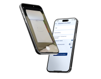 Smartphones mit geöffneter App zur Dokumentenerfassung und digitaler Ablage, Einsatz im Bauunternehmen zur Erfassung von Papierdokumenten.