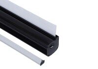 Schwarzes Kassettengehäuse mit herausragendem weißen Papier und Clip-Profil, Nahaufnahme