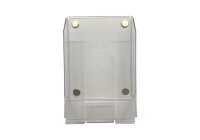 Transparenter Acrylaufsteller mit vier goldenen Magneten an den Ecken