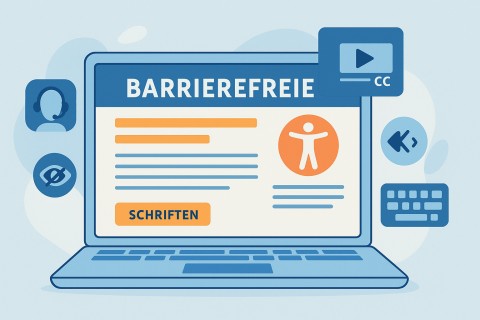Grafik zu barrierefreien Anwendungen mit Symbolen für Video, Tastatur und Audio