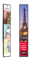 Schmale stretched Displays für digitale Werbung und Infos im Hoch- und Querformat