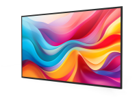 Professioneller Digital Signage Monitor – Full HD/4K Screen für Werbung und Präsentationen Schlanker Digital Signage Monitor mit farbintensivem Display in abstraktem Wellenmuster, geeignet für professionelle Anwendungen