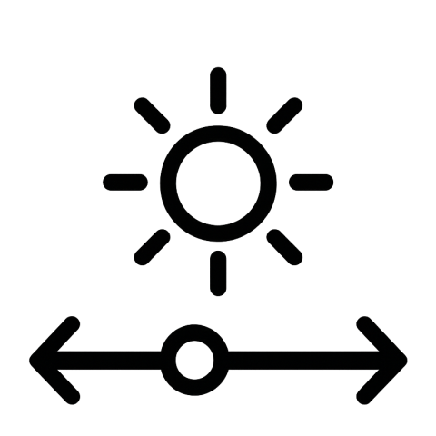 Icon für automatische Helligkeitssteuerung – Sonne mit Schieberegler für optimale Sichtbarkeit bei jeder Lichtumgebung, minimalistisches Design, transparenter Hintergrund.
