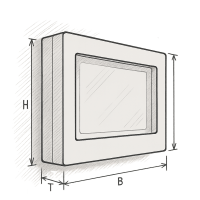 Wandgehäuse für Monitore – Maßgeschneiderte Lösungen mit individuellen Materialien Skizze eines maßgeschneiderten Wandgehäuses für Monitore mit individuellen Abmessungen