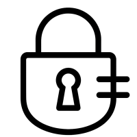 Abschließbar & sicher – Schutz vor unbefugtem Zugriff Icon für Sicherheit – Symbol mit Schloss und klaren Linien, steht für präzise Fertigung, hohe Qualität und Verlässlichkeit, minimalistisches Design auf transparentem Hintergrund.