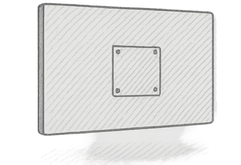 Skizze einer Rückenabdeckung mit VESA-Bohrungen zur verdeckten Kabelführung