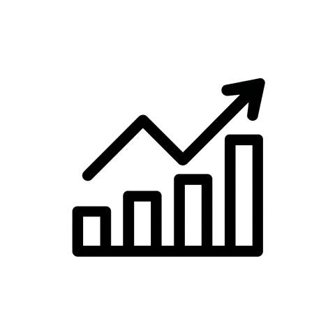 Icon für messbare Erfolge – Balkendiagramm mit aufsteigendem Pfeil, Symbol für Wachstum und Erfolg, minimalistisches Vektordesign auf transparentem Hintergrund.