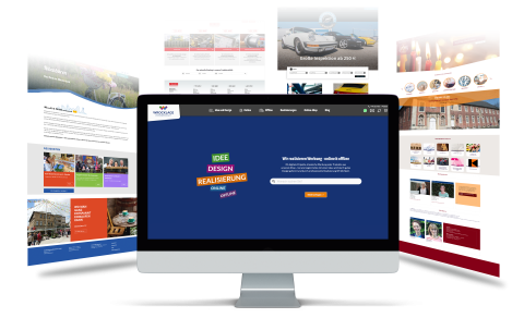 Bildschirmfoto mit verschiedenen Webseitenentwürfen auf einem Monitor