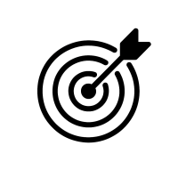Gezieltes Targeting Icon für gezieltes Targeting – Zielscheibe mit konzentrischen Ringen und Pfeil genau im Zentrum, minimalistisches Vektordesign auf transparentem Hintergrund.