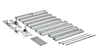 Montageset mit Schienen, Halterungen und Schrauben zur Installation von Monitoren oder Displays