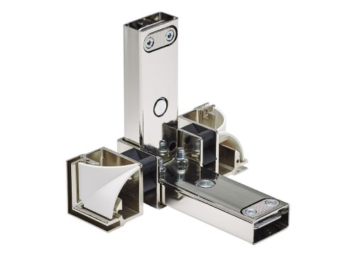 Metall-Eckverbinder zur stabilen Verbindung von Profilen beim Aufbau von Display- oder Wandgehäusen