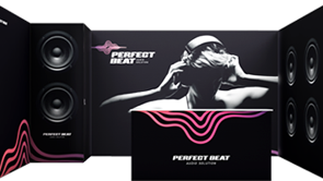 Expolinc Frame System mit Perfect Beat Design und Lautsprechermotiv Expolinc Messesystem mit Perfect Beat Musikmotiv und integrierter Rückwand – modernes Design für Event- und Messeauftritte