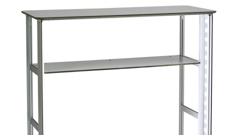 Kompletter Expolinc Light Frame Counter aus Aluminium mit beleuchtetem Rahmen und Ablageflächen