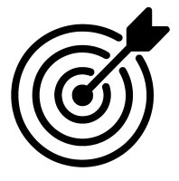 Icon für gezieltes Targeting – Zielscheibe mit konzentrischen Ringen und Pfeil genau im Zentrum, minimalistisches Vektordesign auf transparentem Hintergrund.