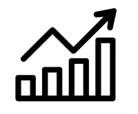Icon für messbare Erfolge – Balkendiagramm mit aufsteigendem Pfeil, Symbol für Wachstum und Erfolg, minimalistisches Vektordesign auf transparentem Hintergrund.