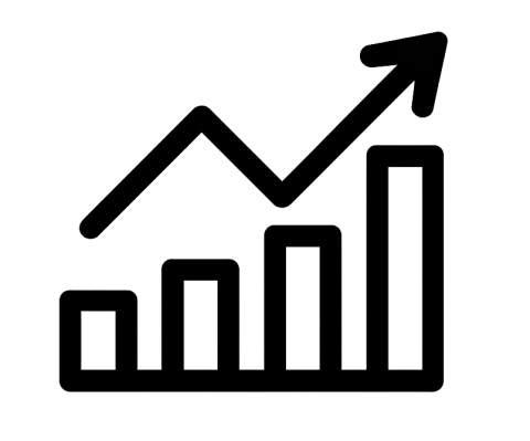 Icon für messbare Erfolge – Balkendiagramm mit aufsteigendem Pfeil, Symbol für Wachstum und Erfolg, minimalistisches Vektordesign auf transparentem Hintergrund.