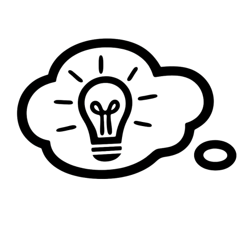 Icon einer Glühbirne in Denkblase – Symbol für Idee, Kreativität und Innovation Grafisches Symbol mit Glühbirne in einer Denkblase, steht für kreative Ideen, Konzepte und Innovationskraft