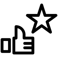 Icon mit Daumen-hoch und Stern, Symbol für hochwertige Materialien und langlebige, UV-beständige Folienbeschriftung
