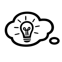 Grafisches Symbol mit Glühbirne in einer Denkblase, steht für kreative Ideen, Konzepte und Innovationskraft