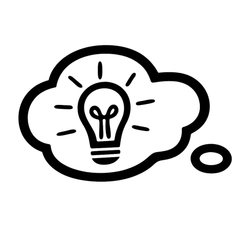 Icon einer Glühbirne in Denkblase – Symbol für Idee, Kreativität und Innovation Grafisches Symbol mit Glühbirne in einer Denkblase, steht für kreative Ideen, Konzepte und Innovationskraft