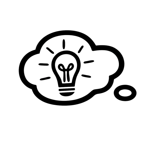 Icon einer Glühbirne in Denkblase – Symbol für Idee, Kreativität und Innovation Grafisches Symbol mit Glühbirne in einer Denkblase, steht für kreative Ideen, Konzepte und Innovationskraft