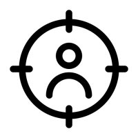 Zielgruppen-Icon – Symbol für präzises Targeting und Marketing-Fokus Schwarzes Zielgruppen-Symbol mit Person im Fadenkreuz, steht für präzise Zielgruppenansprache