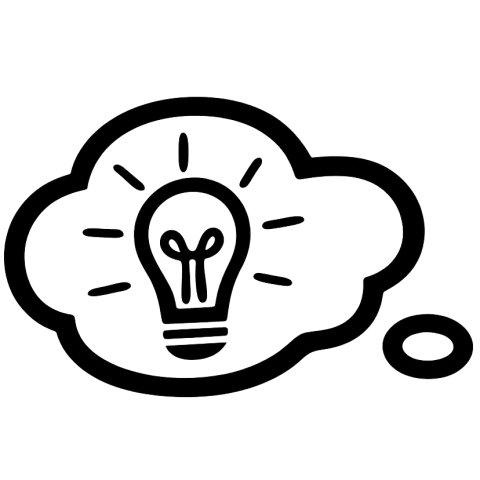 Icon einer Glühbirne in Denkblase – Symbol für Idee, Kreativität und Innovation Grafisches Symbol mit Glühbirne in einer Denkblase, steht für kreative Ideen, Konzepte und Innovationskraft