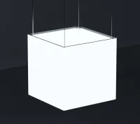Abgehängter Cube aus dem Cornect System 50 als beleuchtetes Displayelement