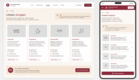 Website Mockup einer Kirchengemeinde mit Gruppenübersicht und Ansprechpartnern auf Desktop und Smartphone