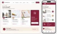 Website Mockup einer Kirchengemeinde mit Schnellzugriffen auf Gottesdienste, Termine und Livestream auf Desktop und Smartphone
