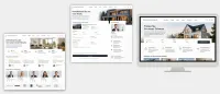Website Mockup eines Immobilienmaklers mit Immobiliensuche, Kontaktanfrage und Kundenbewertungen