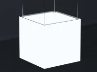 Abgehängter Cube aus dem Cornect System 50 als beleuchtetes Displayelement