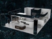 3D Visualisierung CORNECT System 50 mit modernen Standflächen und Präsentationsbereichen